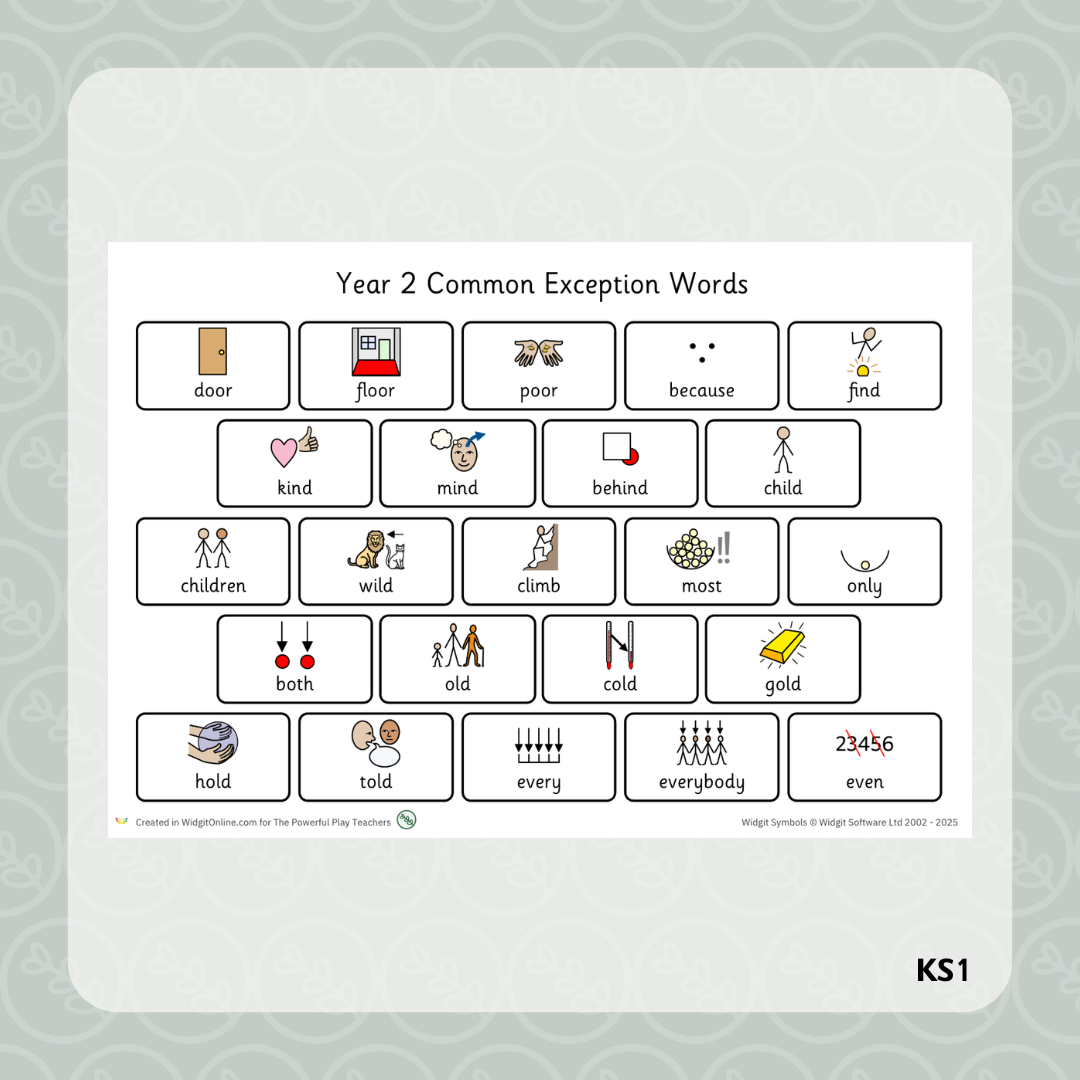 Year 2 Common Exception Word Mat